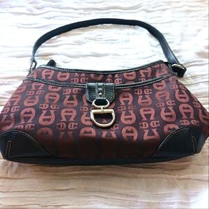 Etienne Aigner Burgundy and Black Shoulder Bag